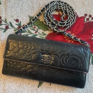 CHANEL Black Floral Embossed Crossbody Bag